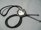 Highly Detailed Vintage Native American Navajo Sterling Silver Ram Pearl Bolo Tie-Nativo Arts