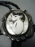 Highly Detailed Vintage Native American Navajo Sterling Silver Ram Pearl Bolo Tie-Nativo Arts