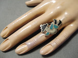 Highly Detailed Vintage Zuni Native American Turquoise Sterling Silver Ring Old-Nativo Arts