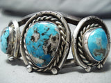 Horseshoe Vintage Native American Navajo Pilot Mountain Turquoise Sterling Silver Bracelet Old-Nativo Arts
