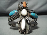 Huge Al Ggelvin Vintage Native American Navajo Morenci Turquoise Sterling Silver Leaf Bracelet-Nativo Arts