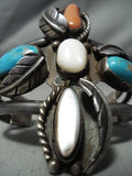 Huge Al Ggelvin Vintage Native American Navajo Morenci Turquoise Sterling Silver Leaf Bracelet-Nativo Arts
