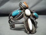 Huge Al Ggelvin Vintage Native American Navajo Morenci Turquoise Sterling Silver Leaf Bracelet-Nativo Arts