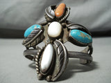 Huge Al Ggelvin Vintage Native American Navajo Morenci Turquoise Sterling Silver Leaf Bracelet-Nativo Arts