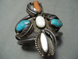 Huge Al Ggelvin Vintage Native American Navajo Morenci Turquoise Sterling Silver Leaf Bracelet-Nativo Arts