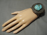 Huge And Heavy!! Vintage Native American Navajo Royston Turquoise Sterling Silver Bracelet-Nativo Arts