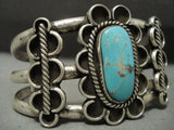 Huge And Hvy Vintage Navajo #8 Turquoise Native American Jewelry Silver Wave Bracelet-Nativo Arts