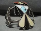 Huge And Old Vintage Zuni Turquoise Bird Coral Native American Jewelry Silver Bracelet-Nativo Arts