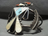 Huge And Old Vintage Zuni Turquoise Bird Coral Native American Jewelry Silver Bracelet-Nativo Arts