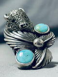 Huge Buffalo Native American Turquoise Sterling Silver Ring-Nativo Arts