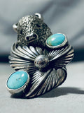 Huge Buffalo Native American Turquoise Sterling Silver Ring-Nativo Arts