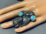 Huge Buffalo Native American Turquoise Sterling Silver Ring-Nativo Arts