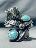Huge Buffalo Native American Turquoise Sterling Silver Ring-Nativo Arts