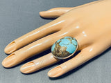 Huge Bulbous Native American Turquoise #8 Sterling Silver Ring-Nativo Arts