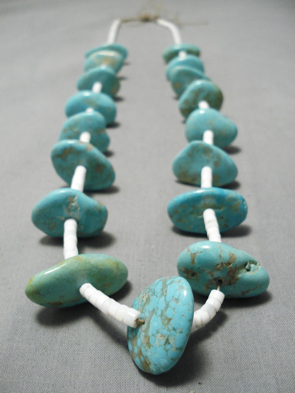 Huge Chunky Dunky Vintage Native American Navajo Turquoise Boulder Heishi Necklace Old-Nativo Arts