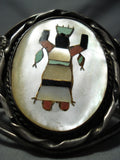 Huge Dancing Kachina Vintage Native American Navajo Turquoise Sterling Silver Bracelet-Nativo Arts