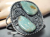 Huge Double Royston Turquoise Vintage Native American Navajo Sterling Silver Bracelet-Nativo Arts