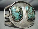 Huge Double Vintage Native American Navajo Green Spiderwbe Turquoise Sterling Silver Bracelet-Nativo Arts