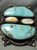 Huge Duel Turquoise Vintage Native American Navajo Blue Diamond Sterling Silver Bracelet Old-Nativo Arts