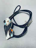 Huge Eagle Intricacy Vintage Native American Zuni Turquoise Sterling Silver Bolo Tie-Nativo Arts