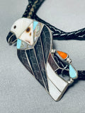 Huge Eagle Intricacy Vintage Native American Zuni Turquoise Sterling Silver Bolo Tie-Nativo Arts