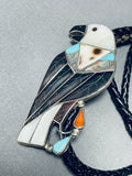 Huge Eagle Intricacy Vintage Native American Zuni Turquoise Sterling Silver Bolo Tie-Nativo Arts