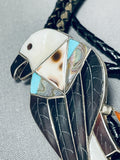 Huge Eagle Intricacy Vintage Native American Zuni Turquoise Sterling Silver Bolo Tie-Nativo Arts