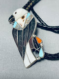 Huge Eagle Intricacy Vintage Native American Zuni Turquoise Sterling Silver Bolo Tie-Nativo Arts