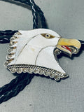 Huge Eagle Intricate Native American Zuni Coral Sterling Silver Inlaid Bolo Tie-Nativo Arts