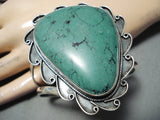 Huge Green Teardrop Vintage Native American Navajo Sterling Silver Bracelet Cuff-Nativo Arts