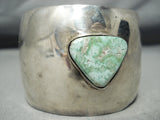 Huge Hand Tooled Vintage Native American Navajo Green Turquoise Sterling Silver Bracelet-Nativo Arts