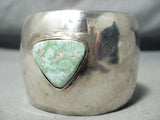 Huge Hand Tooled Vintage Native American Navajo Green Turquoise Sterling Silver Bracelet-Nativo Arts