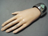Huge Hand Tooled Vintage Native American Navajo Green Turquoise Sterling Silver Bracelet-Nativo Arts
