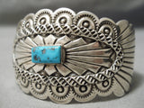 Huge Hand Tooled Vintage Native American Navajo Turquoise Sterling Silver Flare Bracelet-Nativo Arts