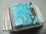 Huge Important Native American Navajo Squared Turquoise Sterling Silver Bracelet-Nativo Arts