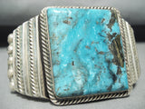 Huge Important Native American Navajo Squared Turquoise Sterling Silver Bracelet-Nativo Arts