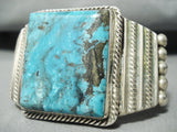 Huge Important Native American Navajo Squared Turquoise Sterling Silver Bracelet-Nativo Arts