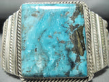 Huge Important Native American Navajo Squared Turquoise Sterling Silver Bracelet-Nativo Arts