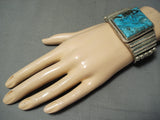Huge Important Native American Navajo Squared Turquoise Sterling Silver Bracelet-Nativo Arts