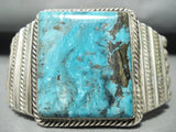 Huge Important Native American Navajo Squared Turquoise Sterling Silver Bracelet-Nativo Arts