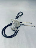 Huge Joe Paul Native American Navajo Sterling Silver Eagle Bolo Tie Signed Joe Paul-Nativo Arts