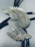Huge Joe Paul Native American Navajo Sterling Silver Eagle Bolo Tie Signed Joe Paul-Nativo Arts