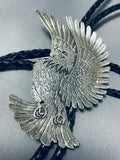 Huge Joe Paul Native American Navajo Sterling Silver Eagle Bolo Tie Signed Joe Paul-Nativo Arts