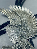 Huge Joe Paul Native American Navajo Sterling Silver Eagle Bolo Tie Signed Joe Paul-Nativo Arts