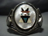 Huge Kachina!! Vintage Native American Jewelry Navajo Turquoise Sterling Silver Flower Bracelet Old-Nativo Arts