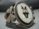 Huge Kachina!! Vintage Native American Jewelry Navajo Turquoise Sterling Silver Flower Bracelet Old-Nativo Arts