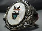Huge Kachina!! Vintage Native American Jewelry Navajo Turquoise Sterling Silver Flower Bracelet Old-Nativo Arts