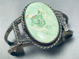 Huge Light Green Turquoise Vintage Native American Navajo Sterling Silver Bracelet Old-Nativo Arts
