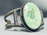 Huge Light Green Turquoise Vintage Native American Navajo Sterling Silver Bracelet Old-Nativo Arts