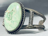 Huge Light Green Turquoise Vintage Native American Navajo Sterling Silver Bracelet Old-Nativo Arts